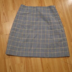 Babaton Navy and Cream Plaid A-Line Skirt